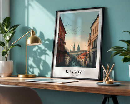 Krakow Old Town Streetscape Framed Poster – Framed Wall Art Poster - Image 1