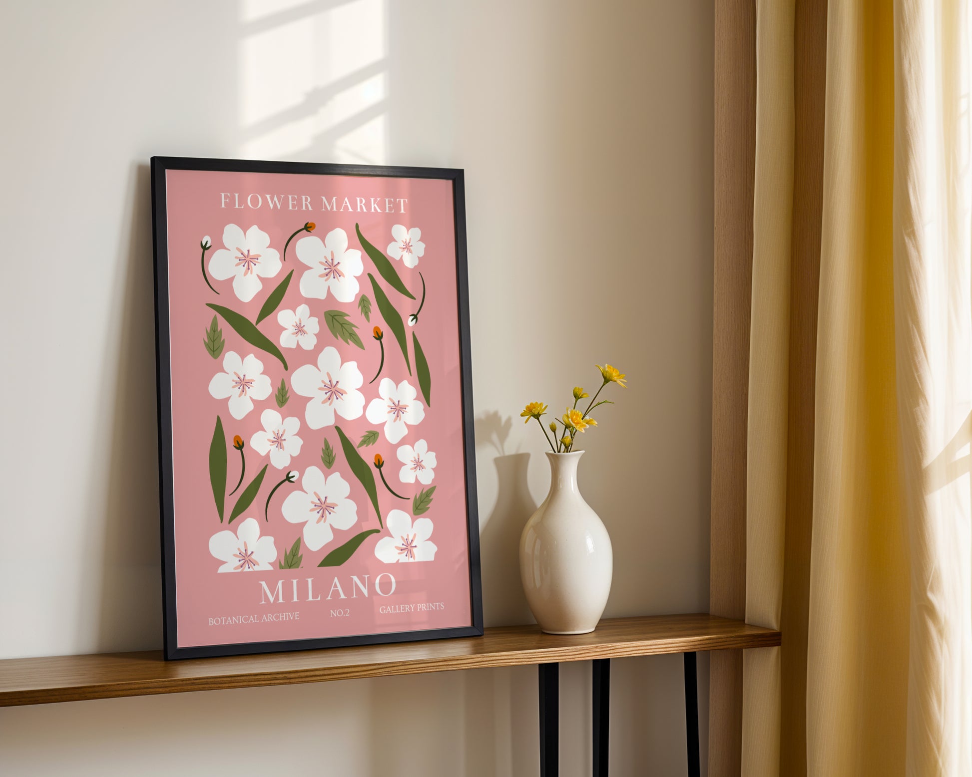 Milano Flower Market White Floral Framed Poster – Framed Wall Art Poster - Image 1
