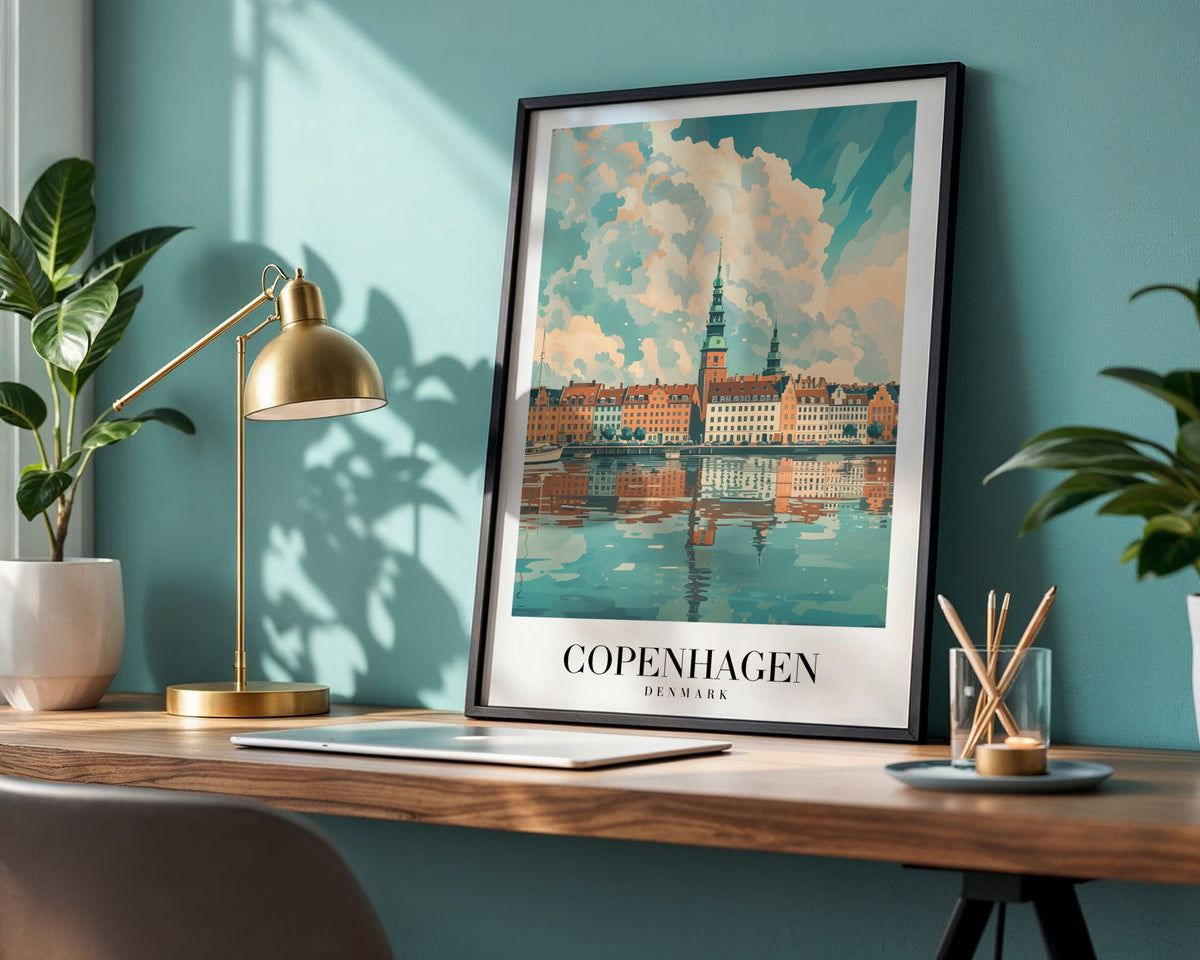 Copenhagen Denmark Cityscape Framed Poster – Framed Wall Art Poster - Image 1