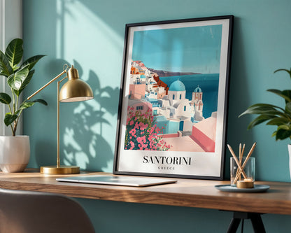 Santorini Greece Cliffside Village Framed Poster – Framed Wall Art Poster - Image 1