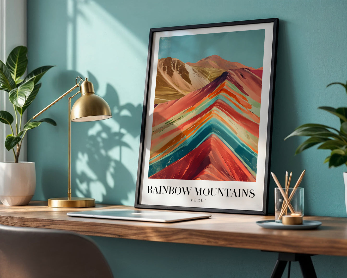 Rainbow Mountains Peru Vibrant Landscape Framed Poster – Framed Wall Art Poster - Image 1