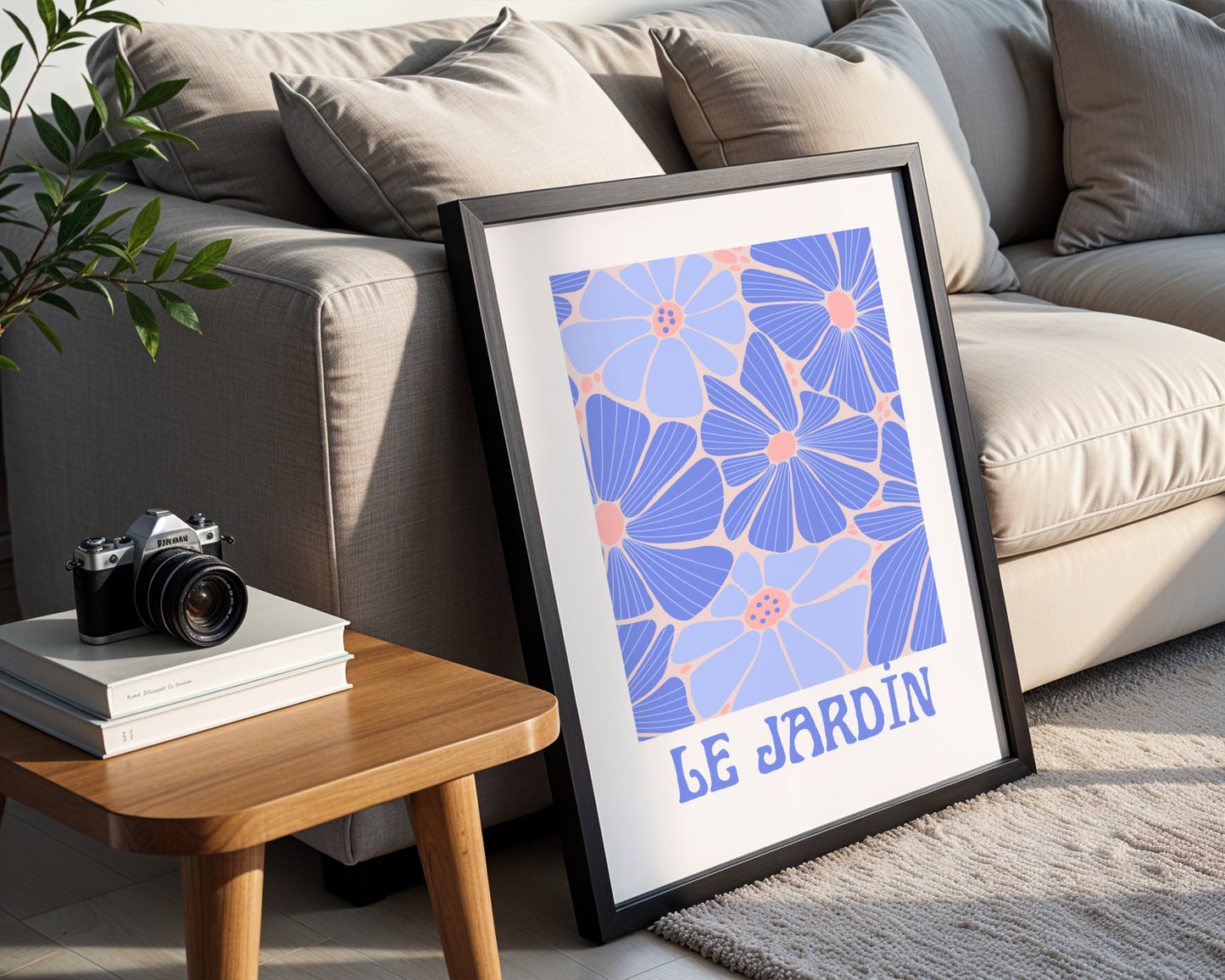 Le Jardin Blue & Pink Floral Framed Wall Art – Framed Wall Art Poster - Image 1