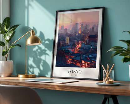 Tokyo Cityscape Sunset Framed Poster – Framed Wall Art Poster - Image 1