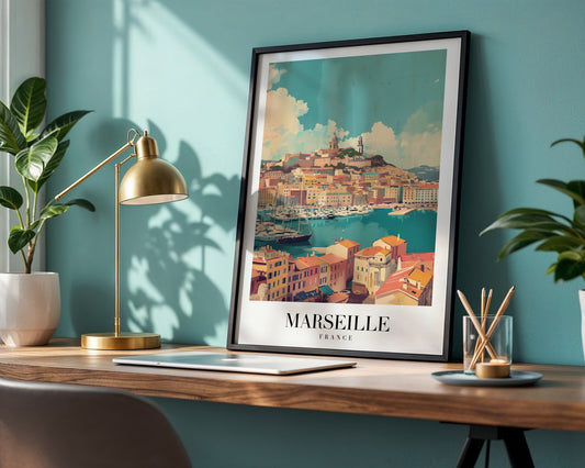 Marseille France Harbor Cityscape Framed Poster – Framed Wall Art Poster - Image 1