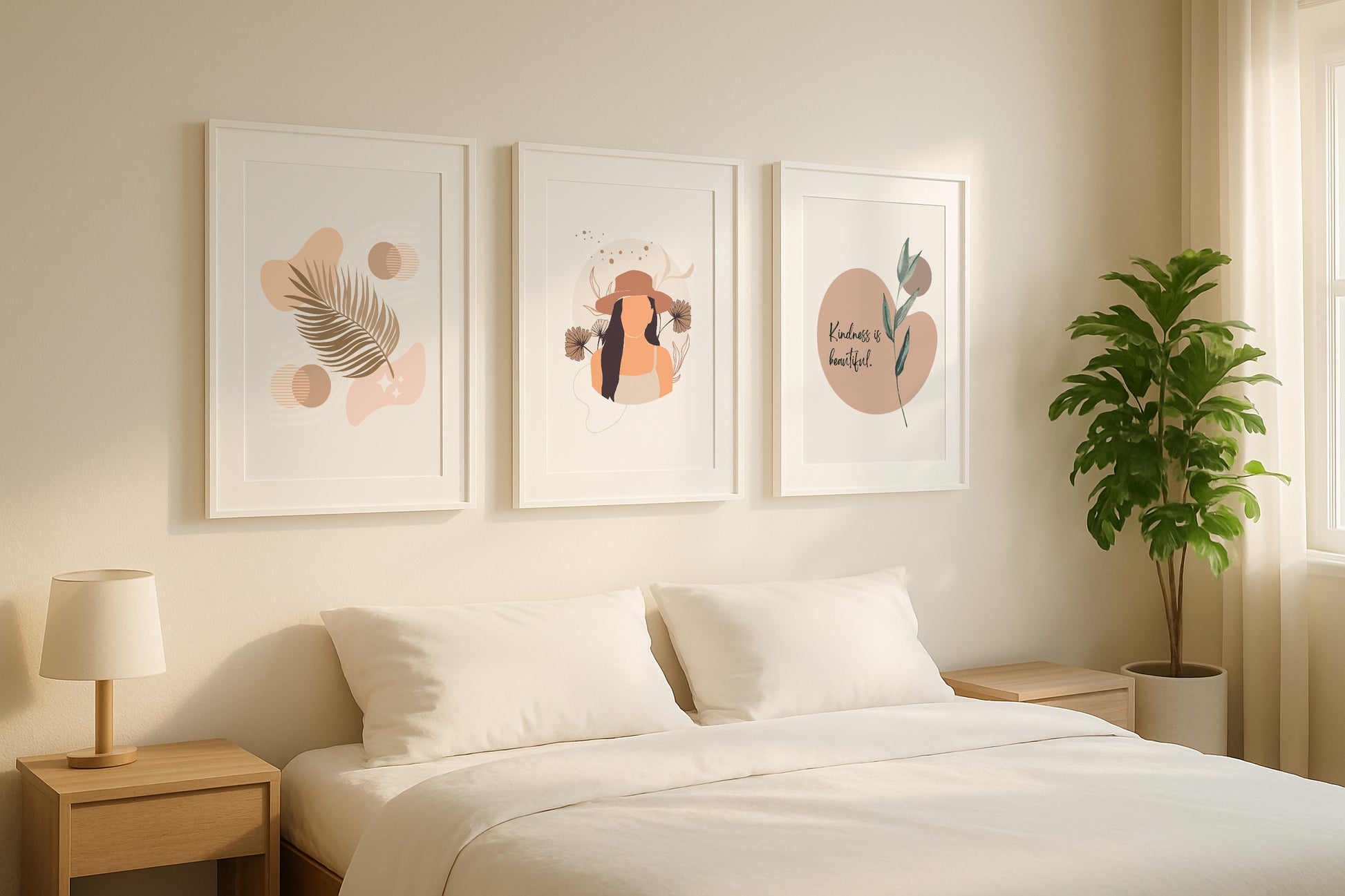 Boho Botanical Abstract & Inspirational Gallery Wall Art Set – Framed Wall Art Poster - Image 1