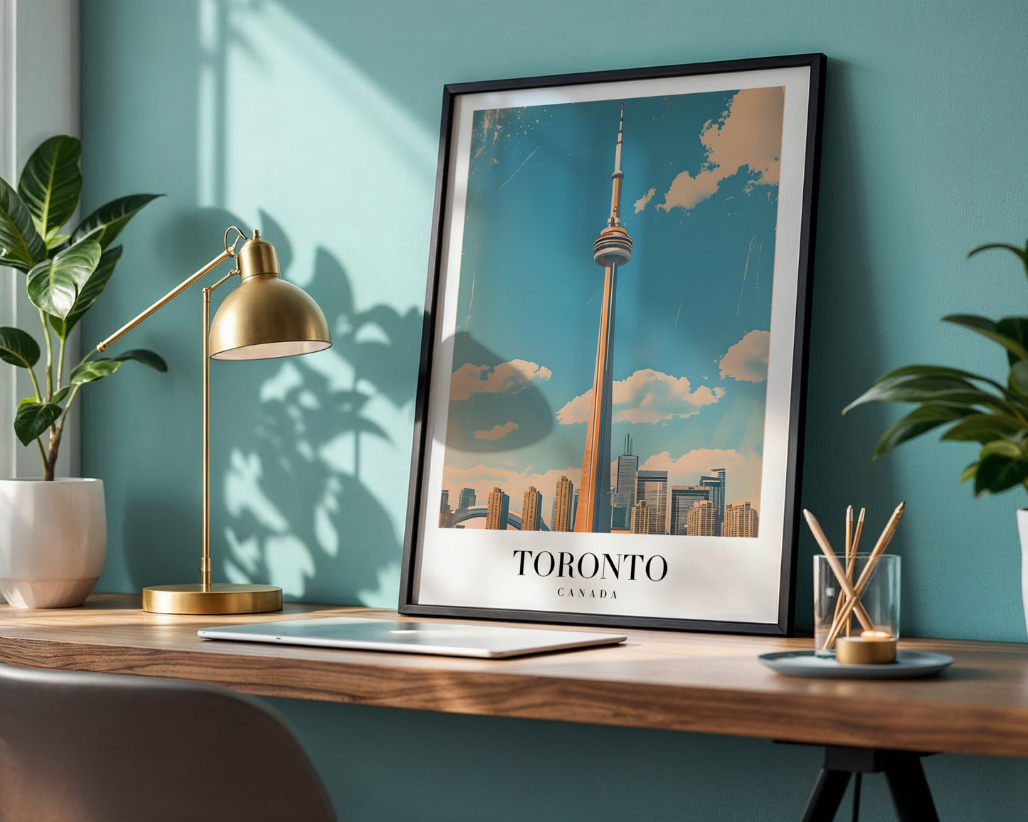 Toronto CN Tower Vintage Travel Framed Poster – Framed Wall Art Poster - Image 1