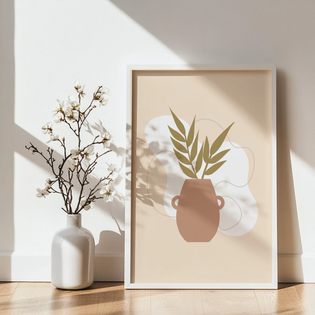 Minimalist Beige Abstract Framed Poster - Image 1