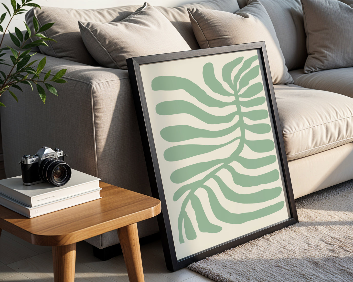Abstract Sage Green Botanical Framed Poster - Image 1