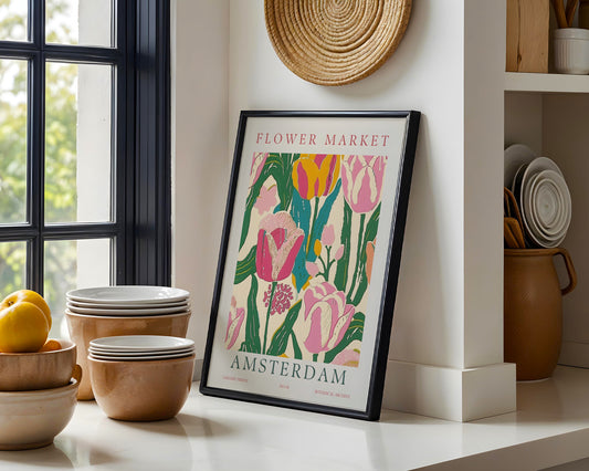 Amsterdam Flower Market Tulips Framed Poster #2 – Framed Wall Art Poster - Image 2
