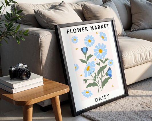 Blue Daisy Flower Market Framed Poster - Image 1