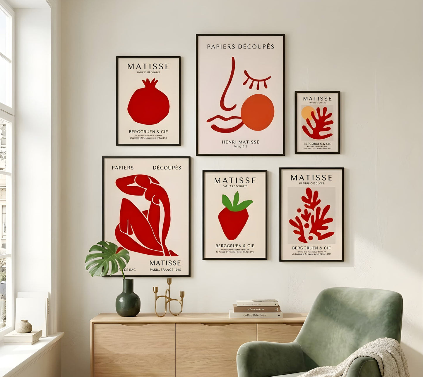 Matisse Red Gallery Wall Set - 6 Framed Prints