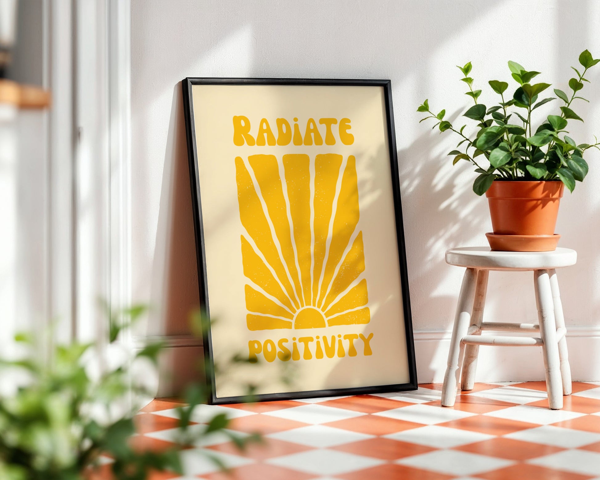 Radiate Positivity Sunburst Framed Poster – Framed Wall Art Poster - Image 1