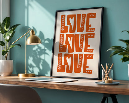 LOVE LOVE LOVE' Orange Decorative Framed Poster – Framed Wall Art Poster - Image 2