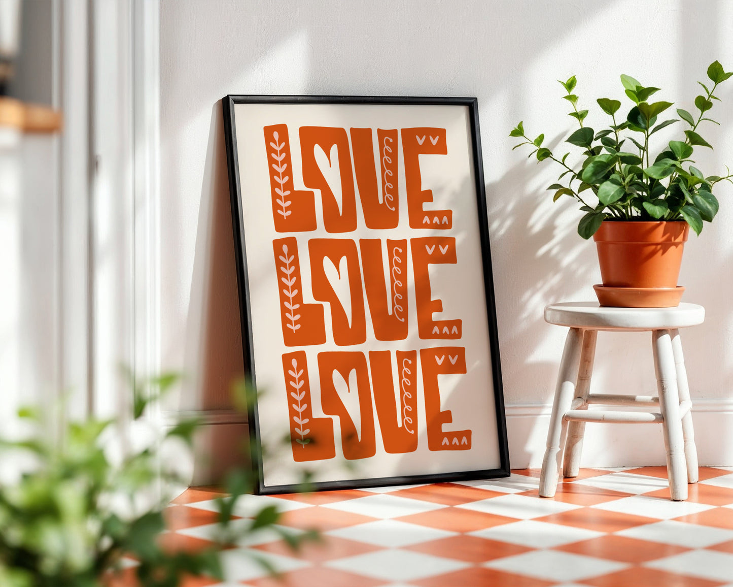 LOVE LOVE LOVE' Orange Decorative Framed Poster – Framed Wall Art Poster - Image 3