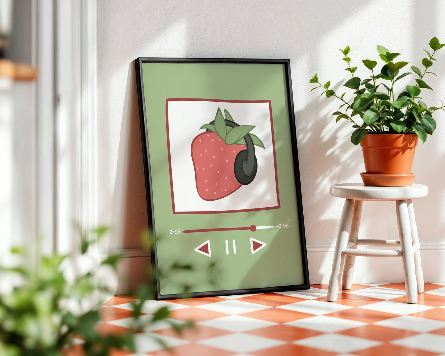 Strawberry Beats Framed Poster – Framed Wall Art Poster - Image 1