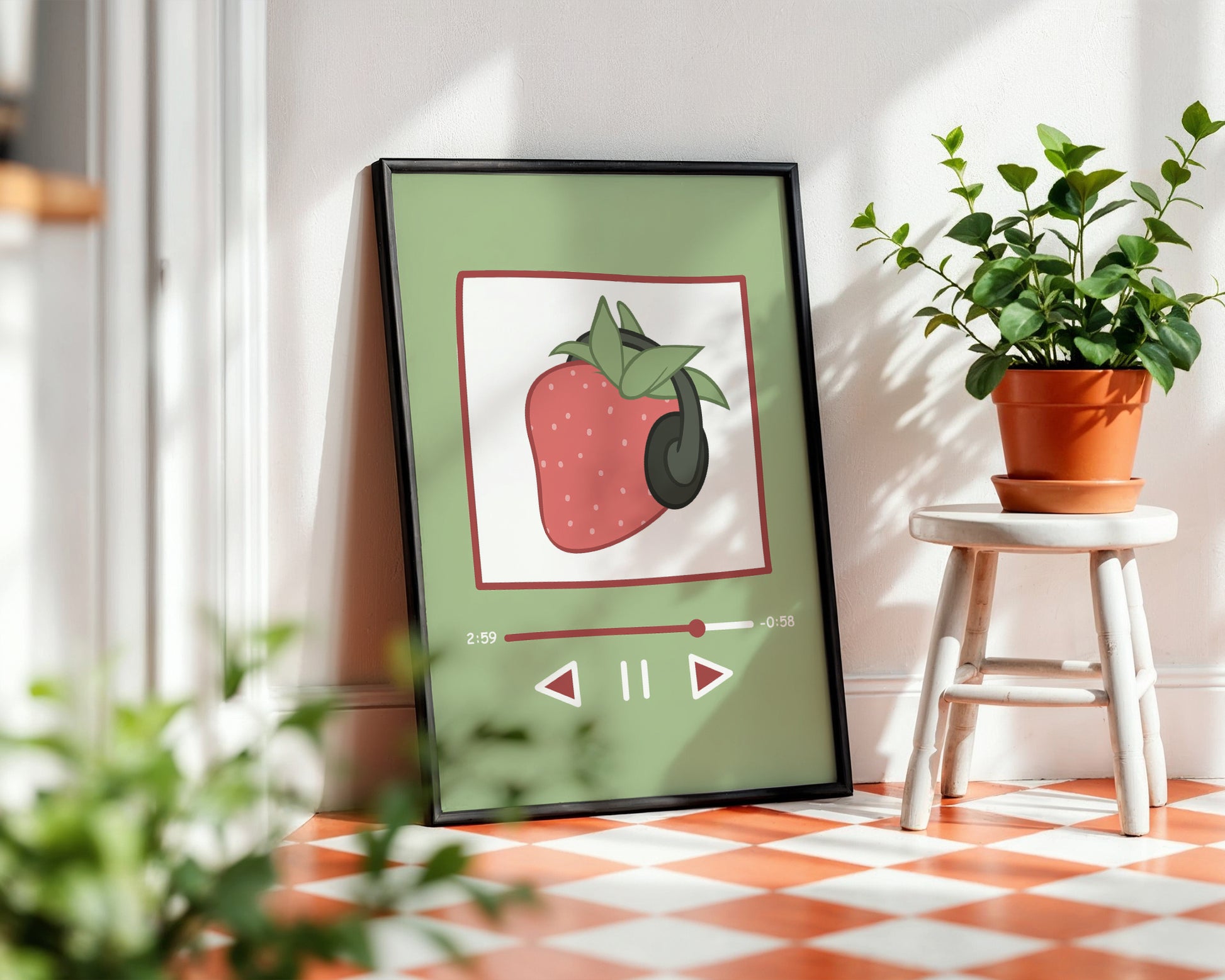 Strawberry Beats Framed Poster – Framed Wall Art Poster - Image 1