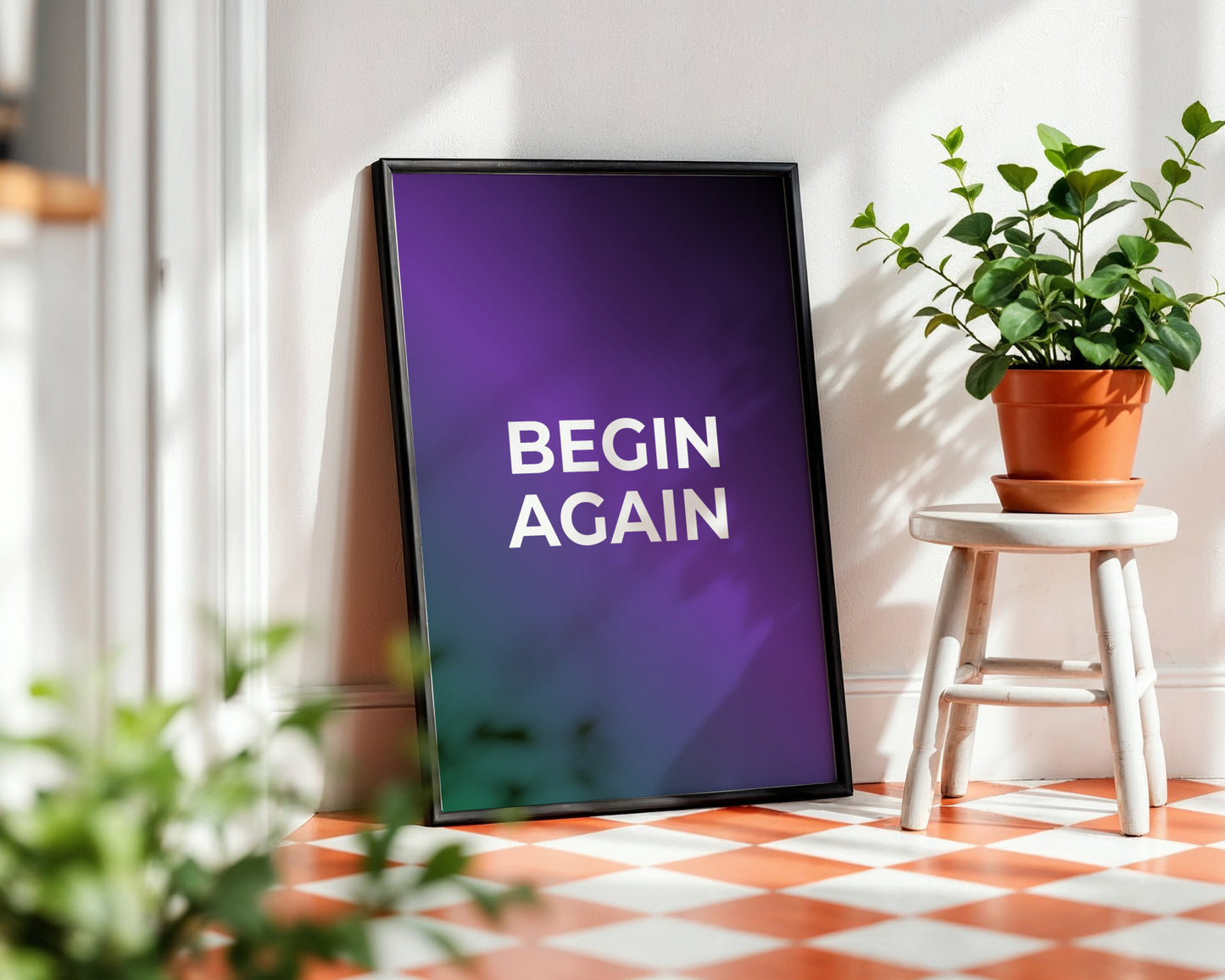 "Begin Again" Gradient Framed Poster – Framed Wall Art Poster - Image 1