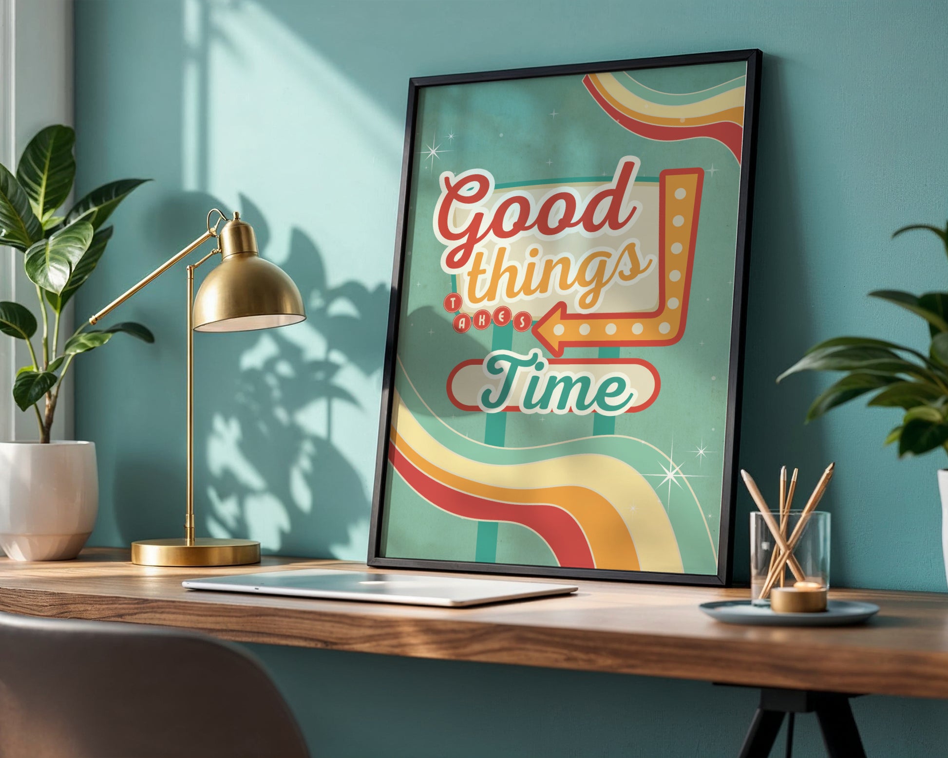 Good Things Takes Time' Retro Framed Poster – Framed Wall Art Poster - Image 4