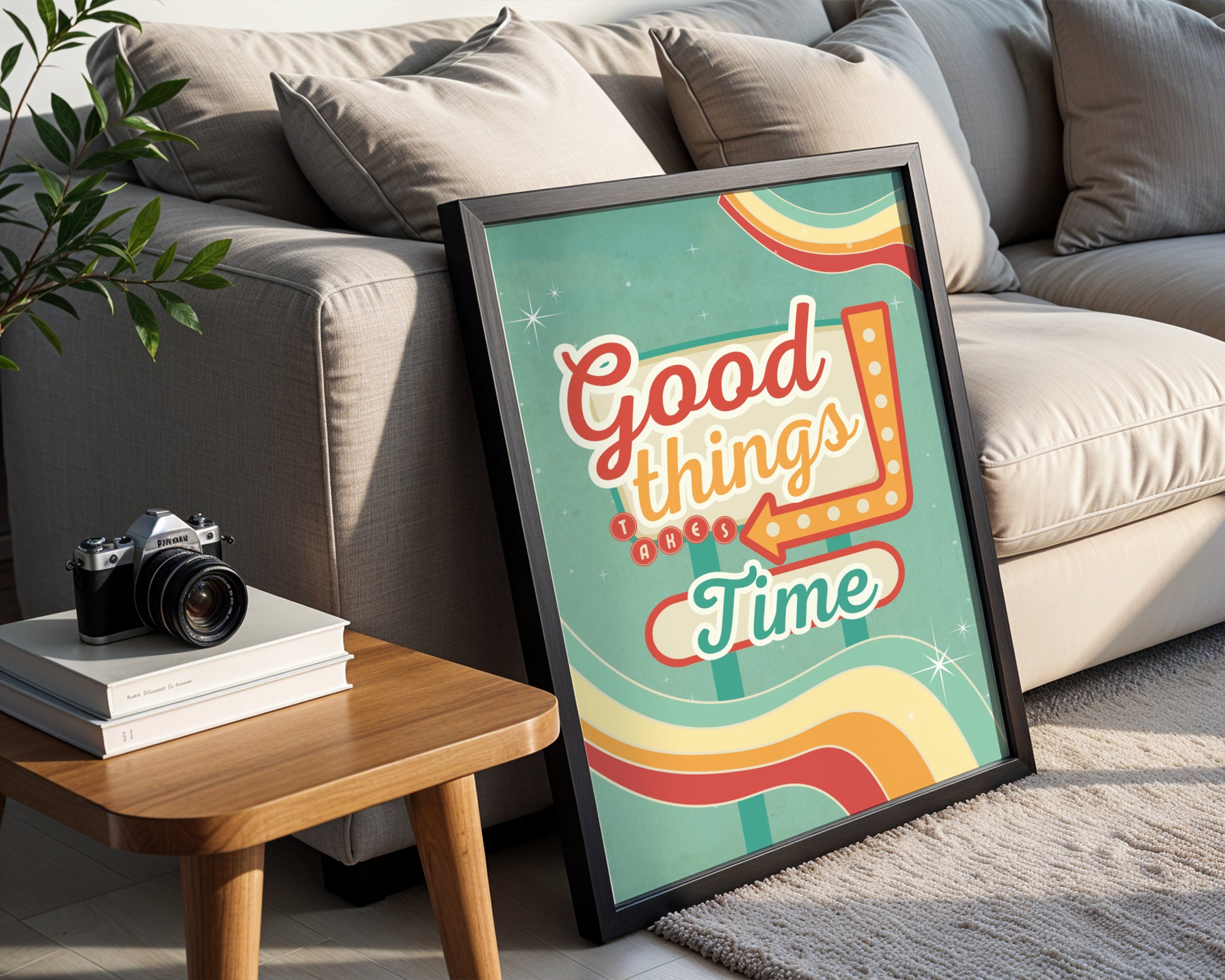 Good Things Takes Time' Retro Framed Poster – Framed Wall Art Poster - Image 3