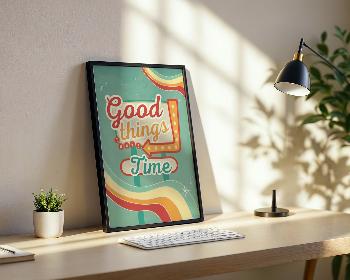 Good Things Takes Time' Retro Framed Poster – Framed Wall Art Poster - Image 2