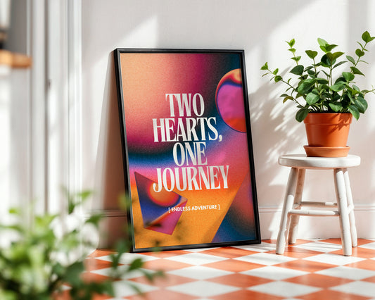 Two Hearts, One Journey" Abstract Gradient Framed Poster – Framed Wall Art Poster - Image 1