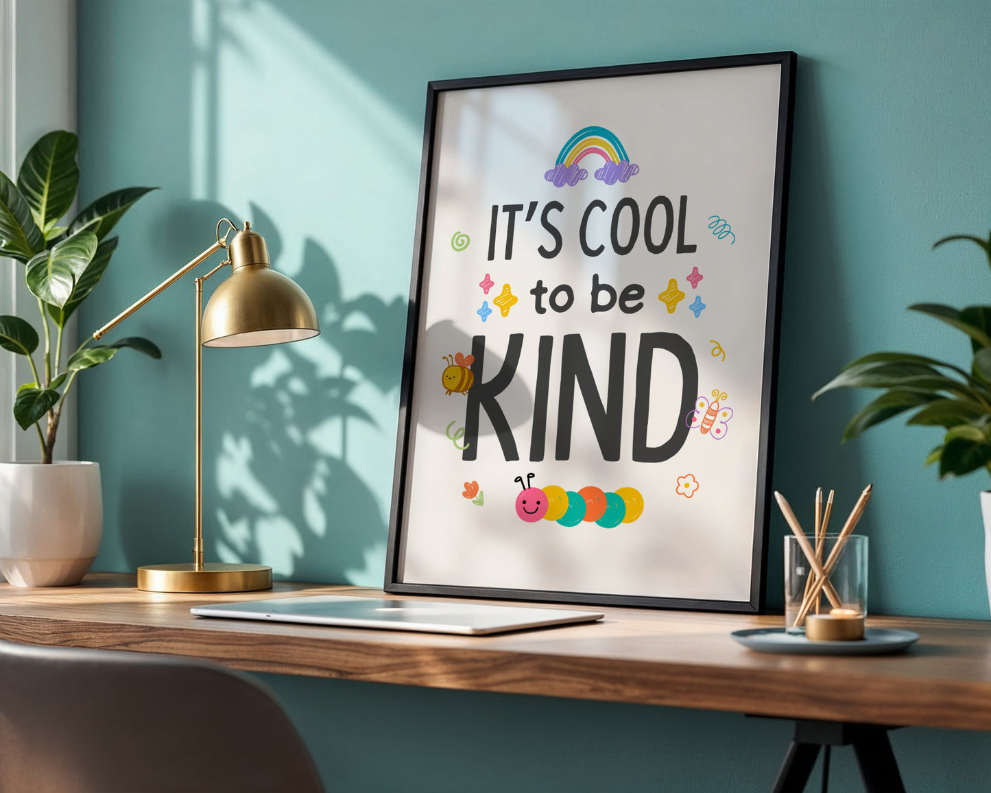 "It's Cool to Be KIND" Rainbow & Friends Motivational Framed Poster – Framed Wall Art Poster - Image 4