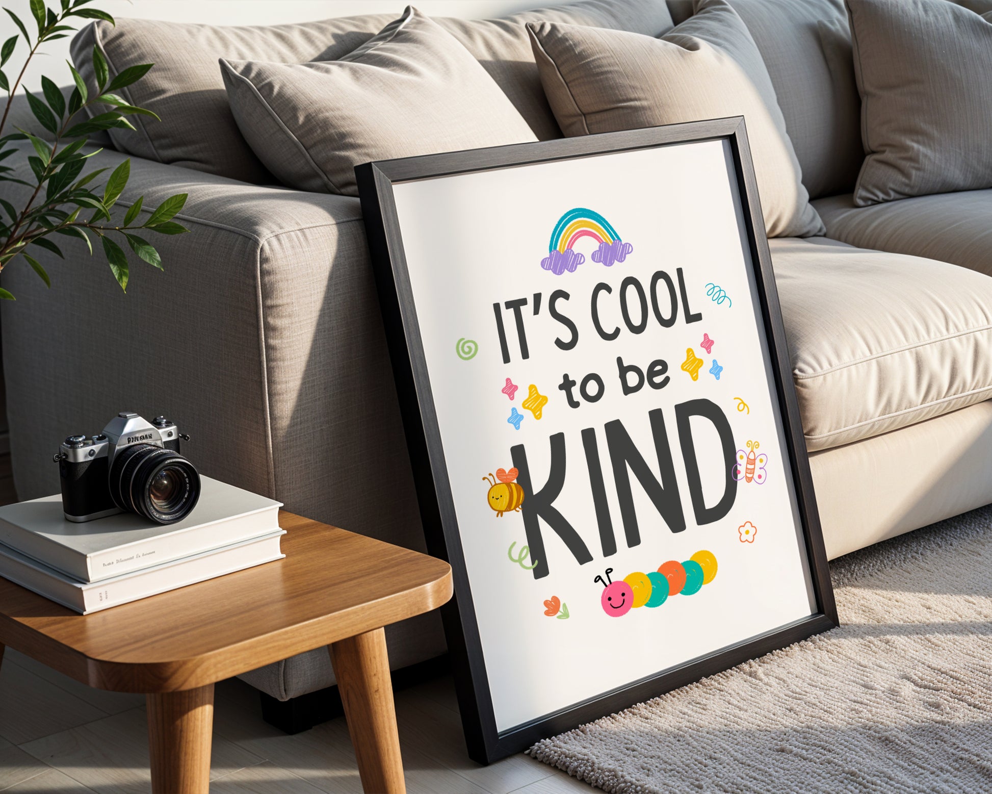 "It's Cool to Be KIND" Rainbow & Friends Motivational Framed Poster – Framed Wall Art Poster - Image 2