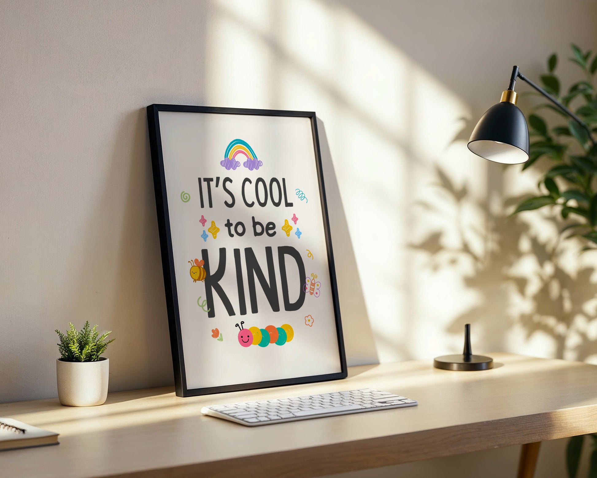 "It's Cool to Be KIND" Rainbow & Friends Motivational Framed Poster – Framed Wall Art Poster - Image 3