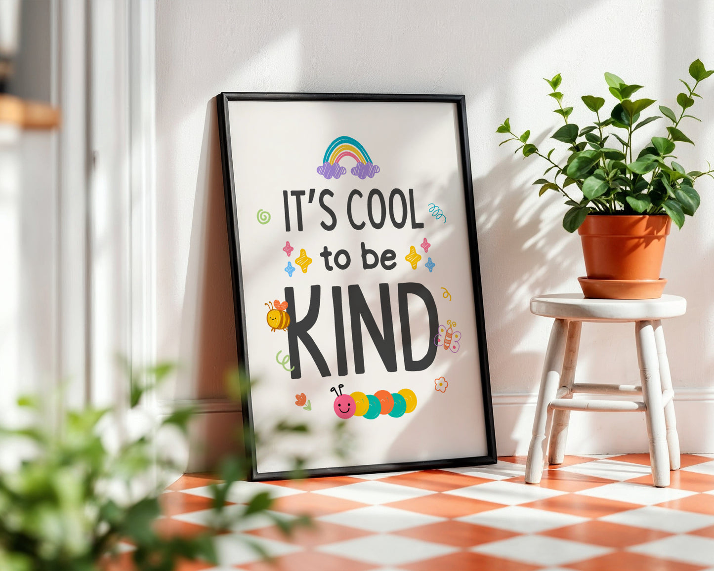 "It's Cool to Be KIND" Rainbow & Friends Motivational Framed Poster – Framed Wall Art Poster - Image 1